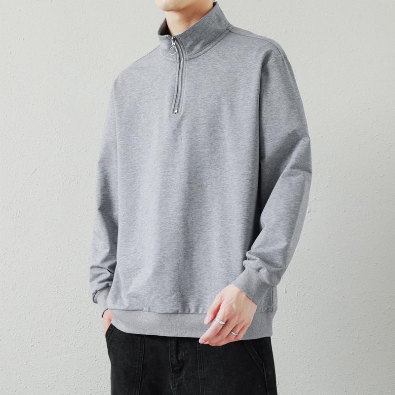 Men's Sweatshirt Spring and Autumn Loose Bottoming Trend Half Open Collar Zipper Polo Shirt Long Sleeve T-shirt Men's Clothing