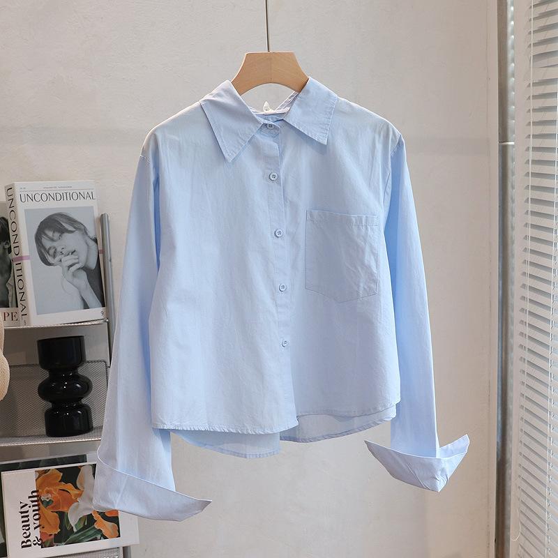 

Short Shirt Women s Autumn and Winter Pure Cotton Inner Layered Shirt Long-sleeved Design Niche White Top XS