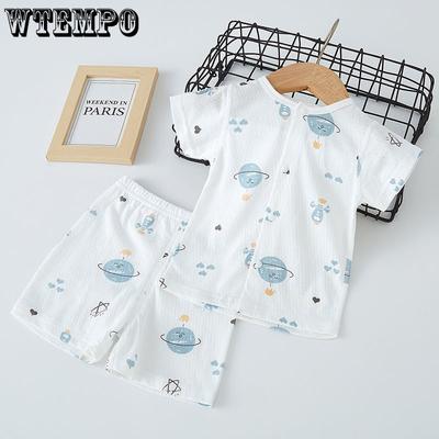 Short Sleeved Set Summer Thin Baby Cardigan Air-conditioned Home Clothes Men's and Women's Children's Pajamas Summer Clothes