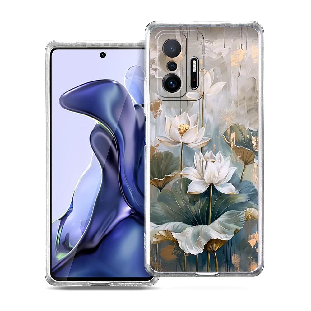 Transparent Phone Case for Xiaomi Mi 15,14,13,12,11,Ultra,13T,12T,Poco,X3,NFC,F3,F6,Pro,Lite Soft TPU Shell Cute White Lotus Bag