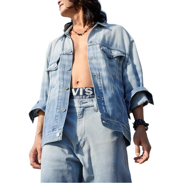 Levis Loose Casual Lapel Single-Breasted Long Sleeve Denim Jacket Men Jackets Light-Blue 003ML-0000