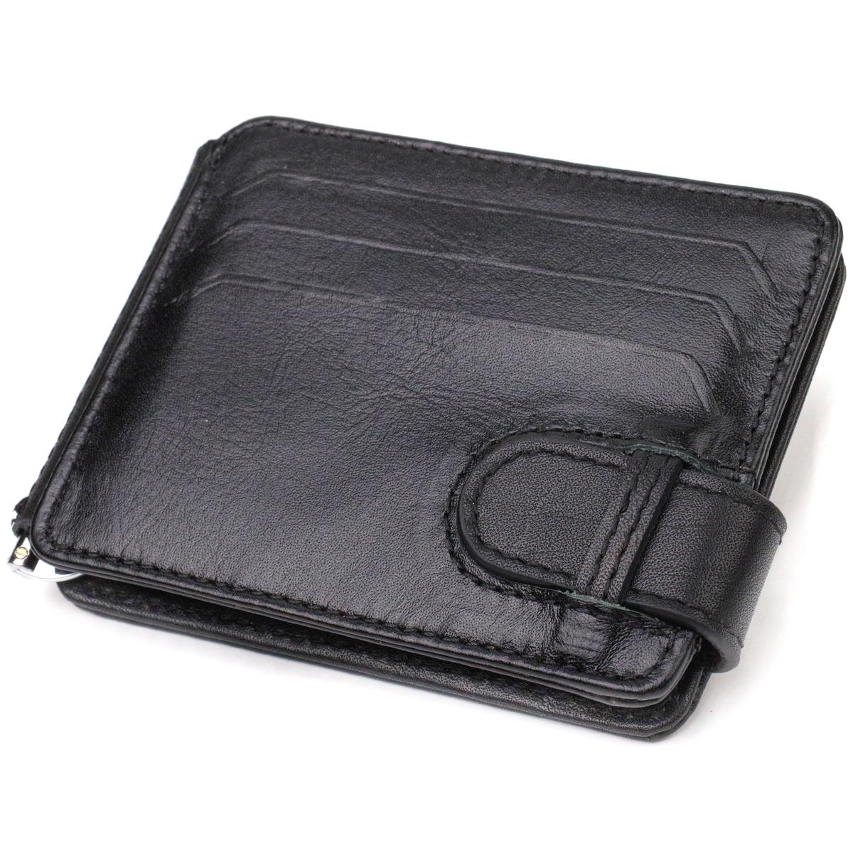 

Класичний надійний затискач для грошей з натуральної гладкої шкіри CANPELLINI 21939 Чорний