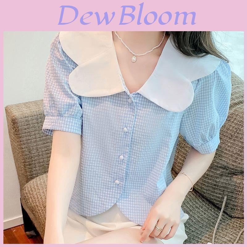 Summer Womens Blouse With Bubble Sleeves And French Collared Design For Casual Wear