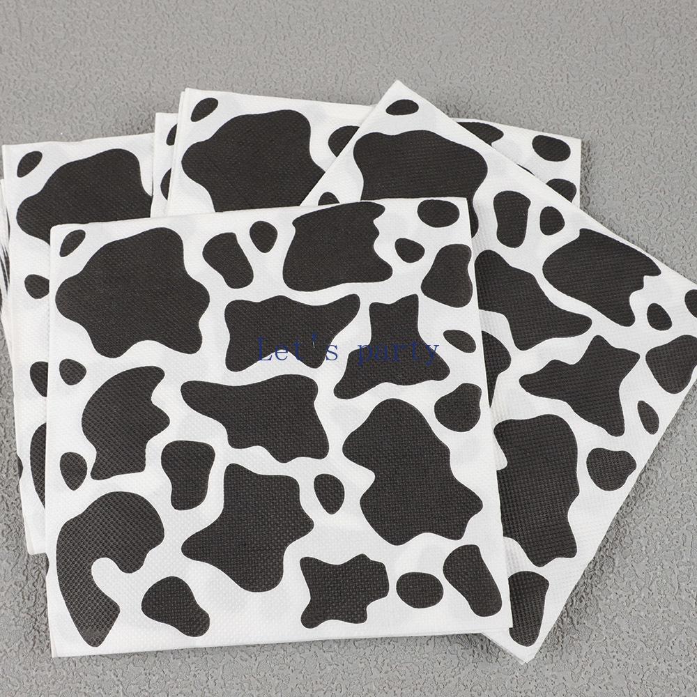 Black White Cow Pattern Paper Napkins Straws Farm Cow Theme Disposable Tableware for Kids Birthday Baby Shower Party Decoration