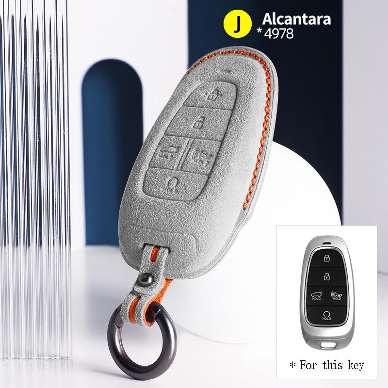 Suede Leather Car Key Case Cover Holder Smart Key Bag For Hyundai Sonata Ioniq 5 Nexo Nx4 Tucson 2022 Sonata 2020 Grandeur Santa