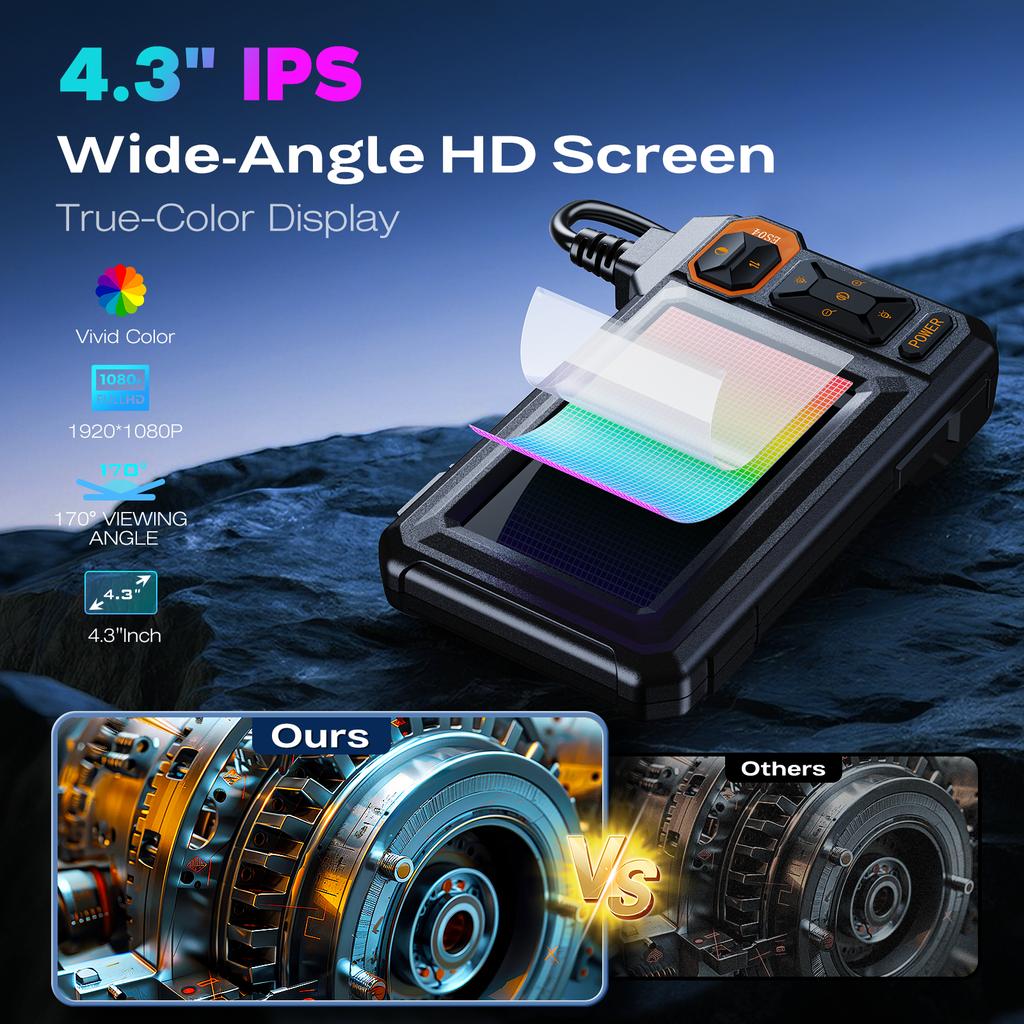 4.3 Inch Industrial Endoscope Camera HD1920P 16.5TF Single Lens Pipe Inspection Borescope for Car Sewer Inspection Camera Tool