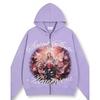 Oversized Hooded Zip-Up Sweatshirt With 3D Wing Print Streetwear Unisex Casual Top