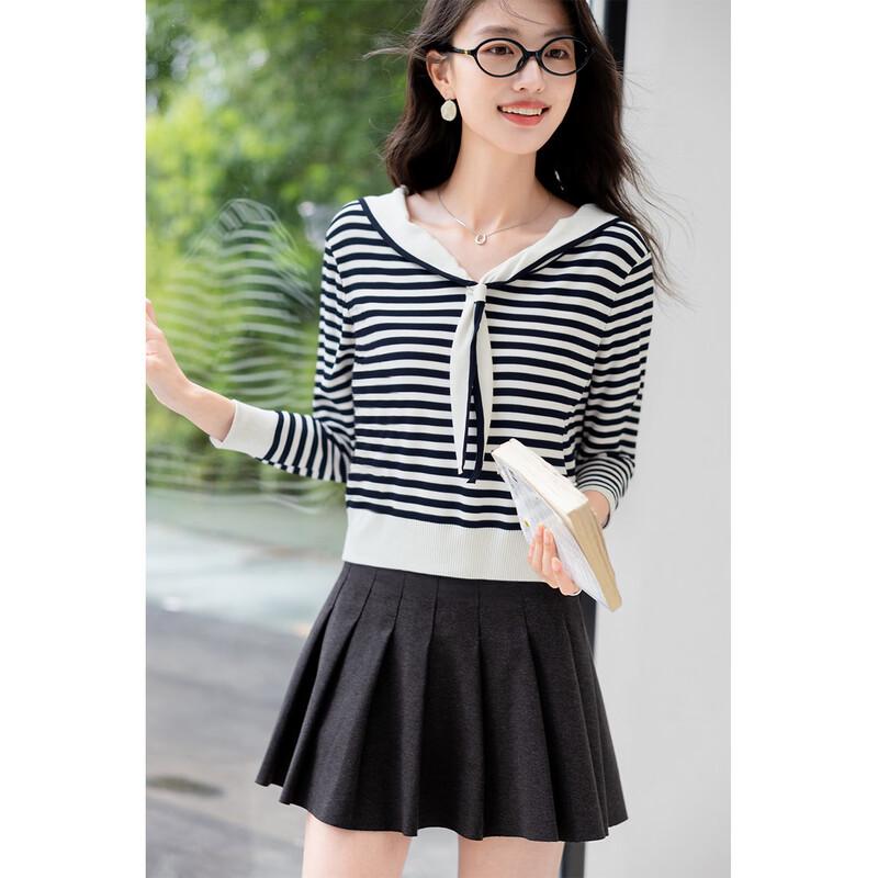 Moka Na Women's Contrast Sailor Collar Knit Top