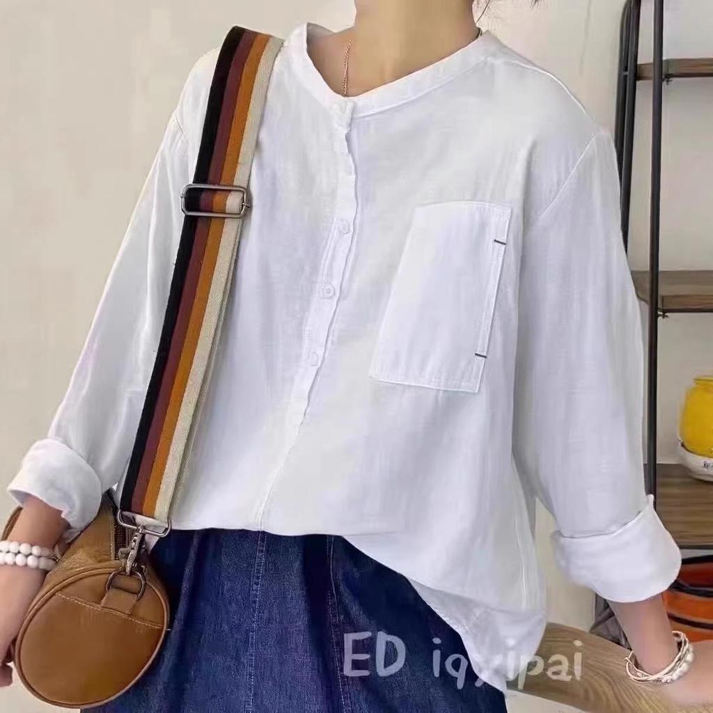 Retro Double-Layer Cotton Gauze Top: Versatile Half-Button Casual Pullover for Spring/Summer