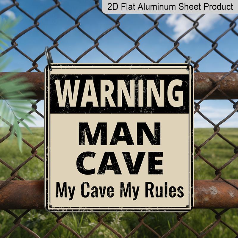 

2D Flat 1pc, Funny for Man Cave Warning Sign - My Cave My Rules Plaque, Beige & Black Lettering with Warning Label Border - Indoor/Outdoor, Shed 20*20cm