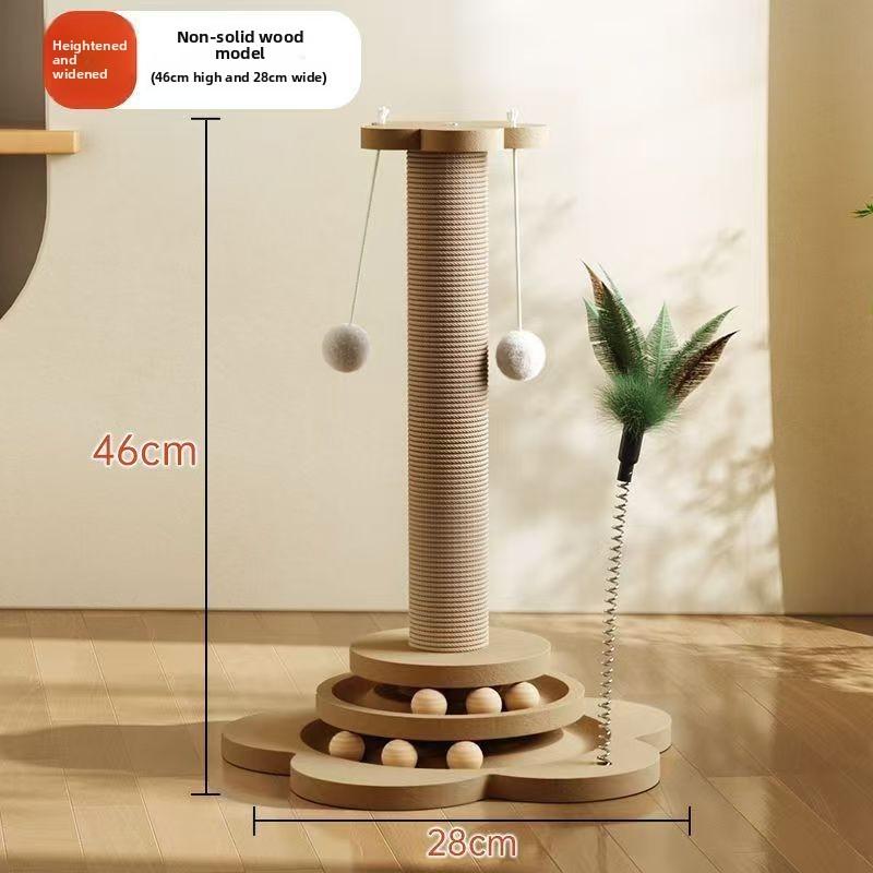 Wooden Cat Scratcher With Rope Play Toy For Pet Enrichment And Entertainment