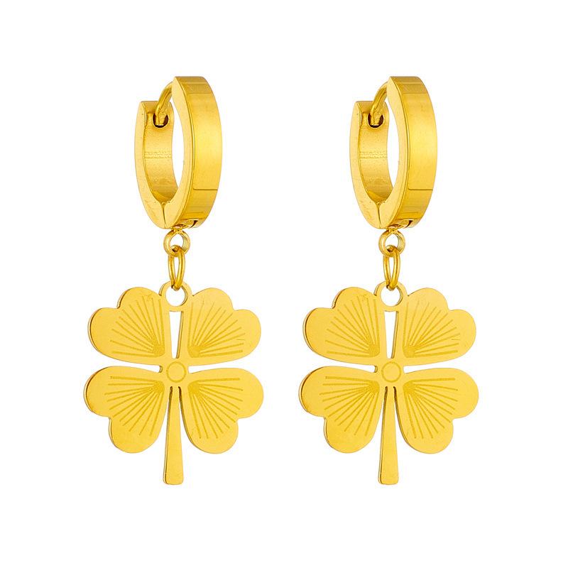 Korean Style Titanium Steel Clover Necklace and Earring Set for Women