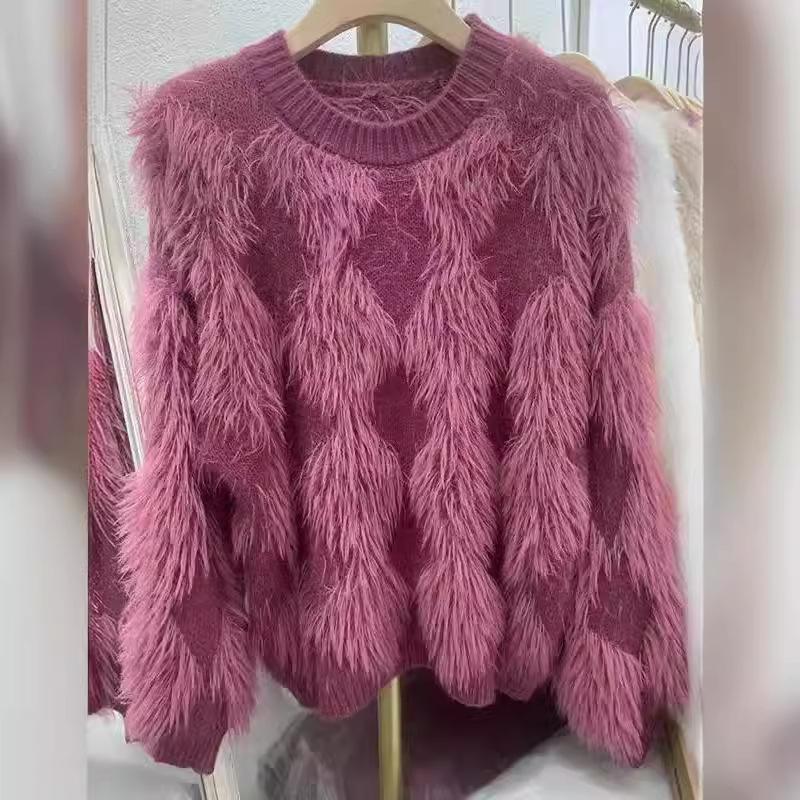 Premium Imitation Mink Soft Waxy Solid Color Pullover Sweater Women's Autumn and Winter New Models with Loose Warm Long-sleeved Knitted Sweater