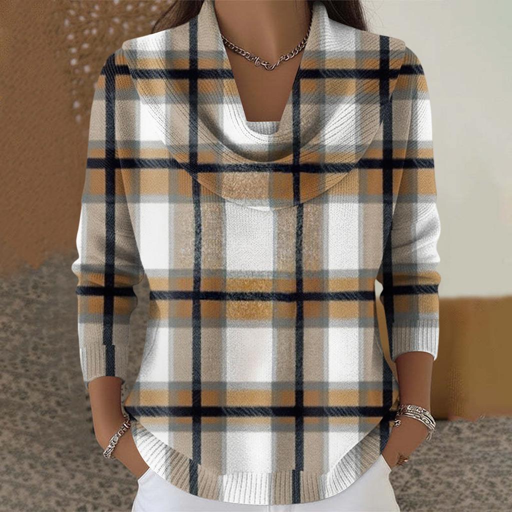 Dámský ležérní a módní svetr s dlouhým rukávem a potiskem, kulatým výstřihem