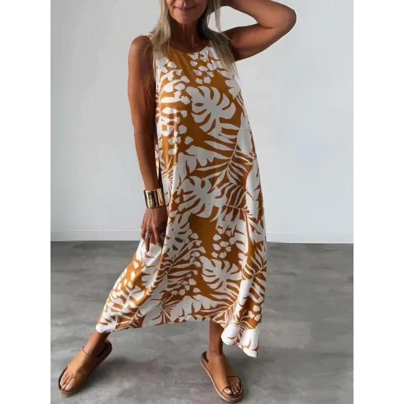 

YYFS Women s Fashion Summer Spring Sleevelesse O-Neck Loose Waistline Casual Dresses XXXL оранжевый