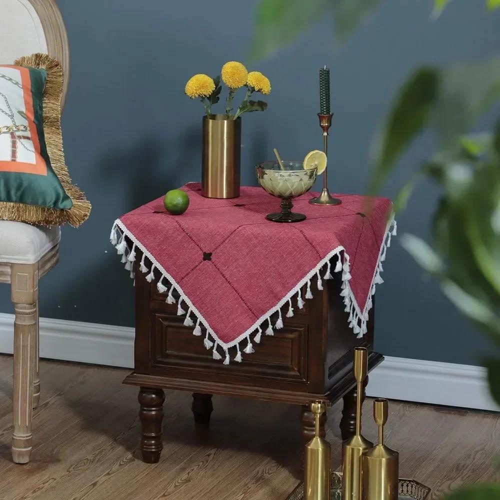 

2025 Для Хлопка И Льна Клетчатая Маленькая Квадратная Скатерть Вышитая Бахрома Чехол На Стул Обеденный Стол Новый