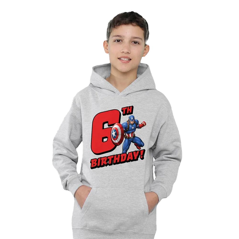 Captain America Childrens/Kids 6th Birthday Heather Pull Over Hoodie