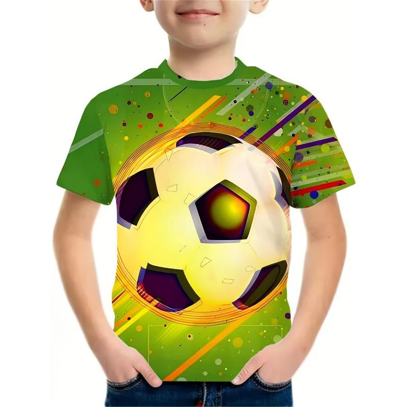 Summer New Boys Rainforest Animal Football Print Sports Short Sleeve T-Shirt Street Harajuku Style Children's Clothing Boys Tops