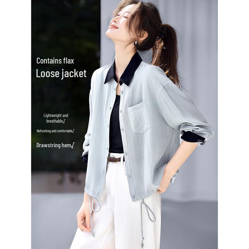 Women s Color Block Loose Shirt Jacket S