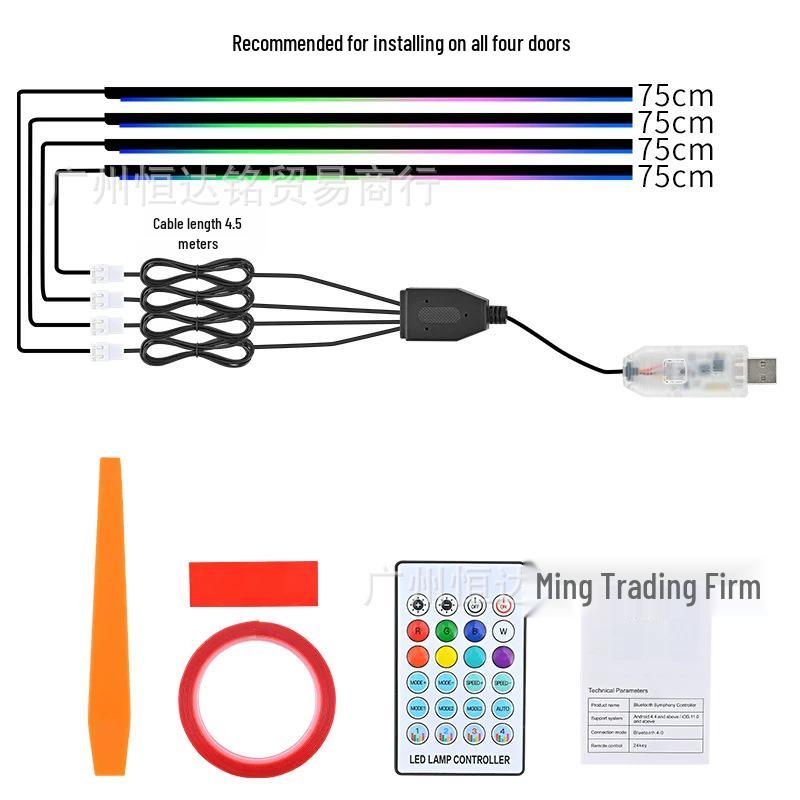 Smart Remote-Control Car LED Ambient Light Strip – Multicolor Acrylic for Central Console and Doors