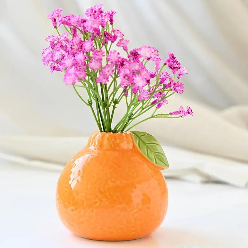 Newcomer 2.4 Ceramic Orange Vase for Hydroponic Green Radish – Decorative Flower Pot Ornament