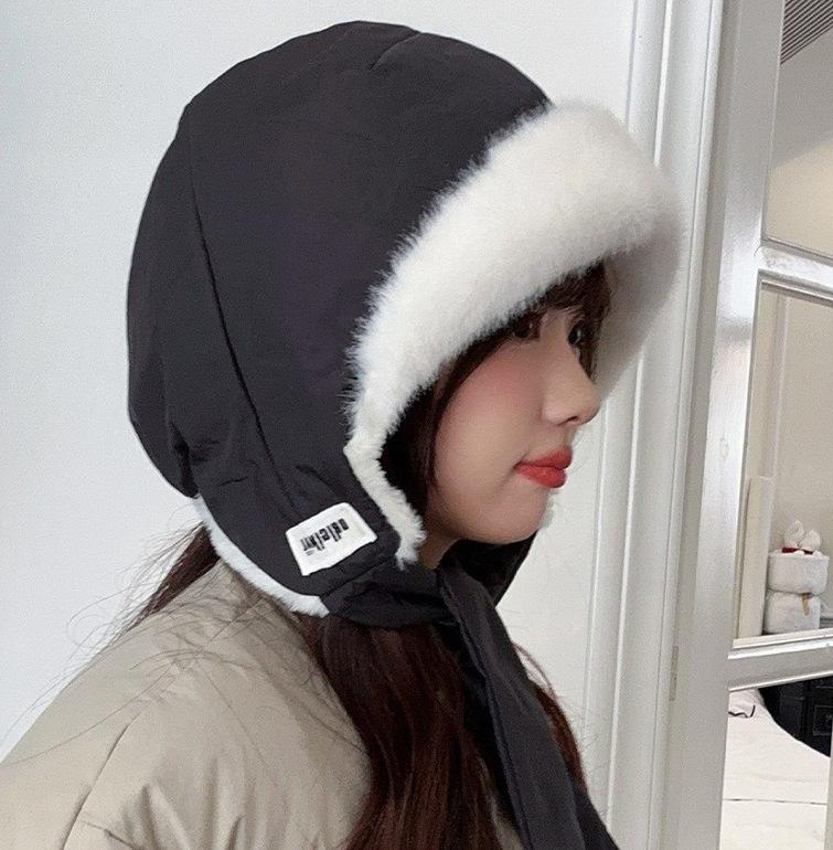 

Милая девочка Красная Шапочка зимняя пуховая хлопковая водонепроницаемая сумка двойного назначения с защитой ушей шапка-ушанка корейская утолщенная теплая шапка чёрный