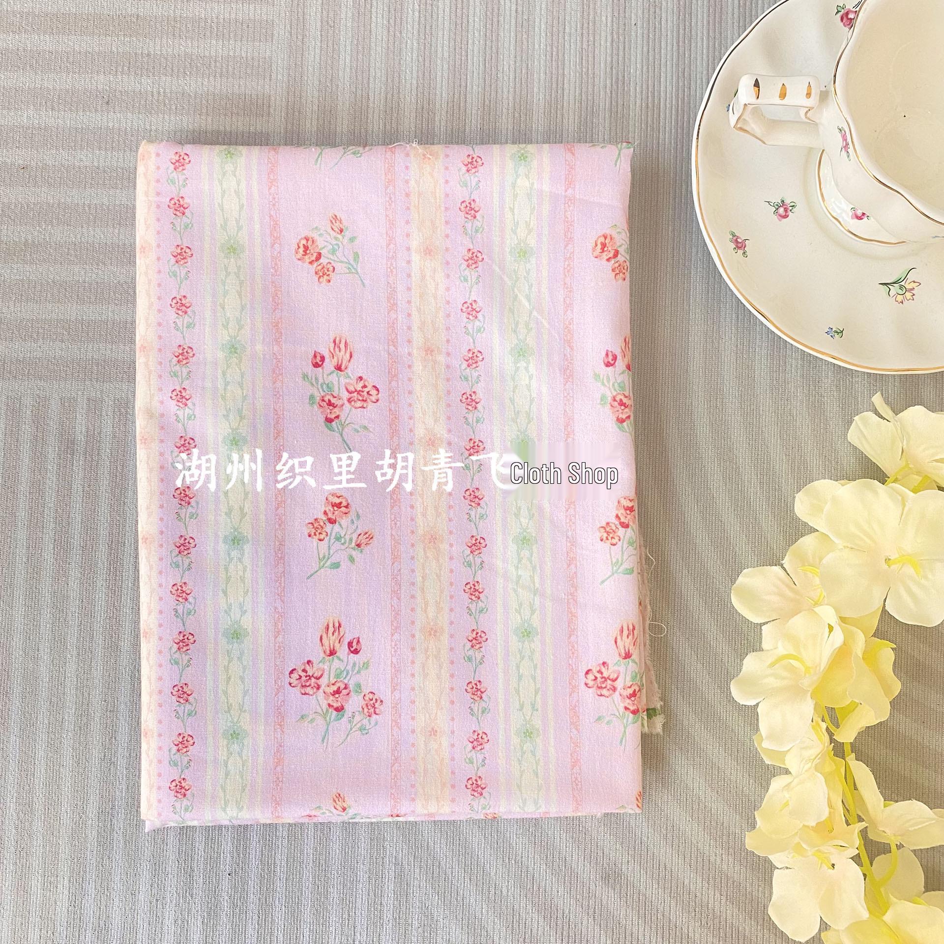 

100% Хлопок Корейский Стиль Цветочная Полоска Ткань для Женской, Детской Одежды, Семейных Нарядов, Домашней Одежды и DIY One piece 95cm розовый