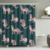 Pink Leopard Print Shower Curtain Set for Bathroom Decor Modern Green Background with Black Spots Cat Design Pattern Cover with