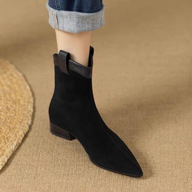 

Fashion Pointed Toe Women Heeled Ankle Boots 2025 Designer Elegant Shoes Fashion Suede Chelsea Short Boots Winter New Party Zapatillas 34 чёрный