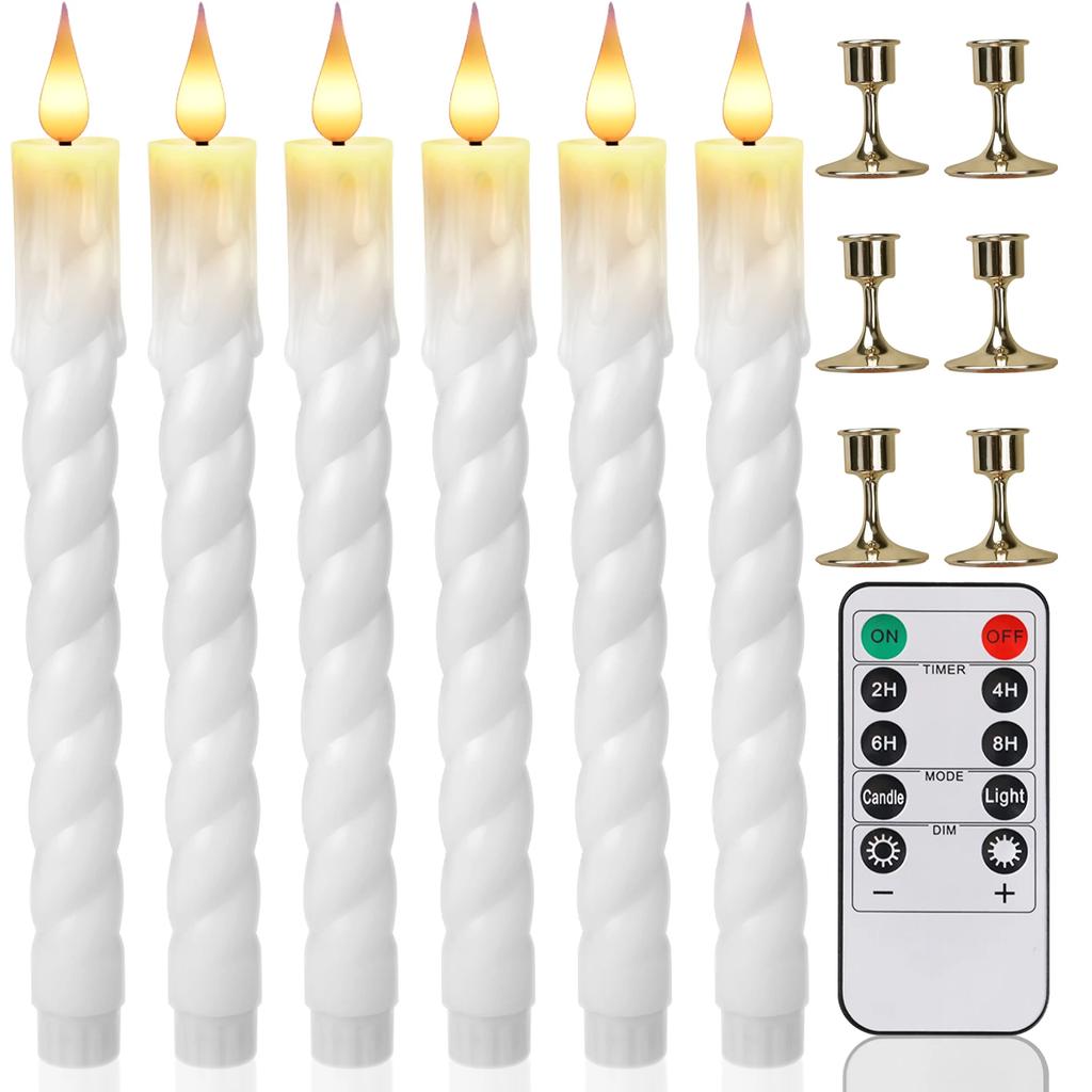 Flickering Taper Led Candles with Remote Control and Timer Flameless LED Candlesticks 3D Flame Candles for Christmas Halloween