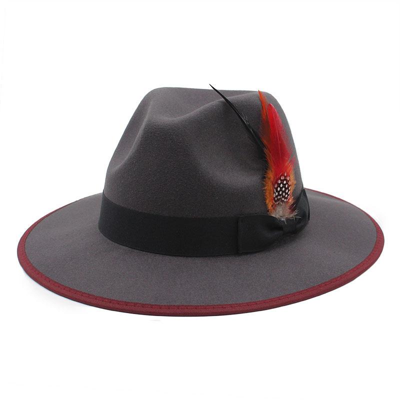 Black Hemmed Woolen Top Hat Feather Jazz Hat