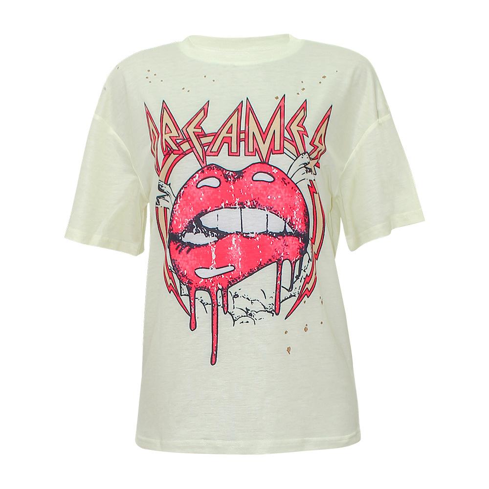 Hip Hop Style Hollow Graphic T-shirt Summer Women Loose Personality Top
