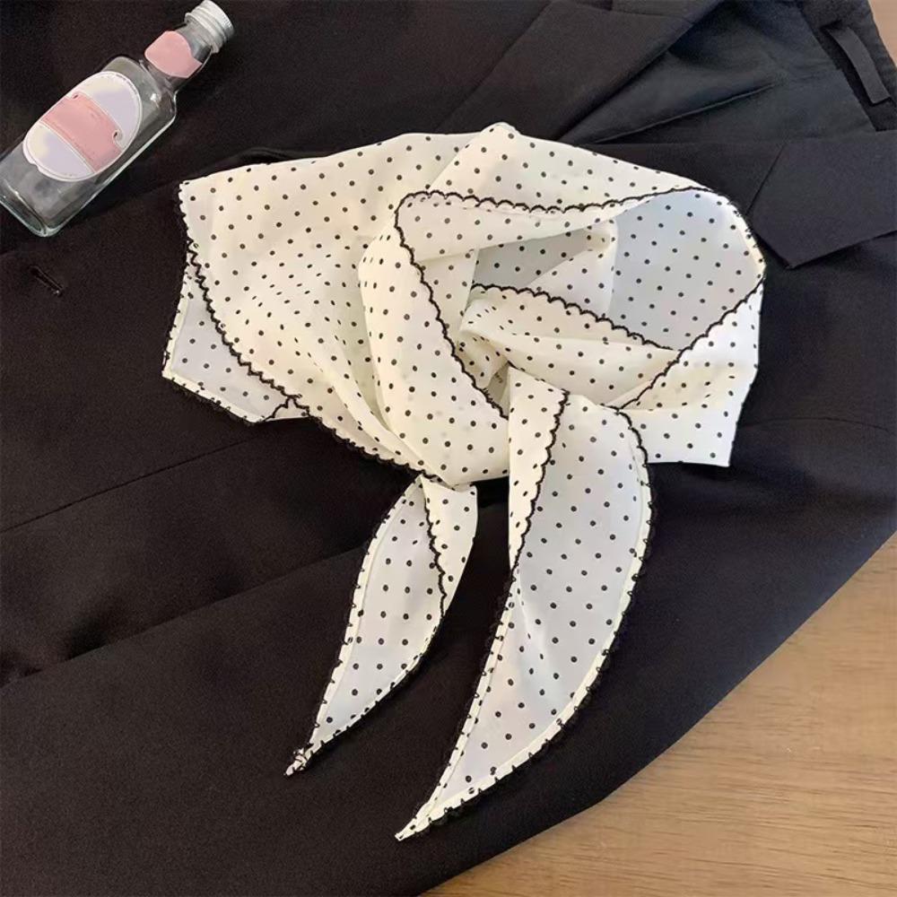Lace Trim Polka Dot Headband Polyester Triangular Headscarf Fashion Triangular Hair Band Summer White