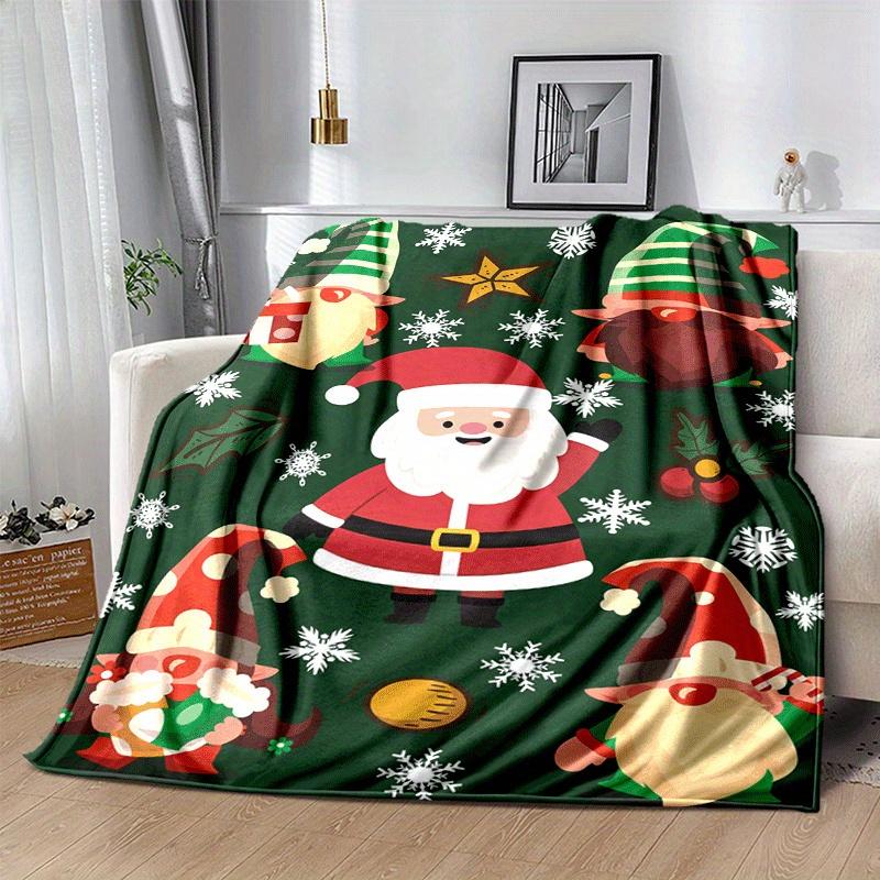1pc Santa Claus Printing Lightweight Flannel Blanket, Comfortable and Warm Blanket, for Camping Sofa Bed and Couch Office, Gift