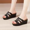6cm Small Big Size 32-43 All Match Comfortable Thick Platform Wedges Slippers 2025 Med Heels Slides Leather Shoes Office Beach