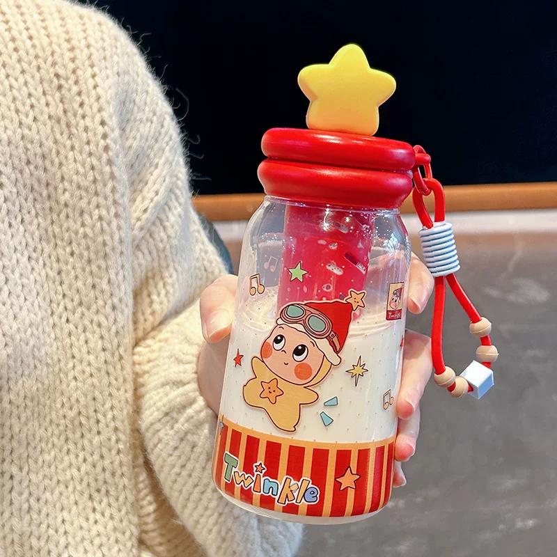 Cute Kids Water Bottle With Straw Filter For School Tritan Coffee Juice Tea Leakproof Portable 500ml Drinking Cup Gift BPA Free 500ml красный