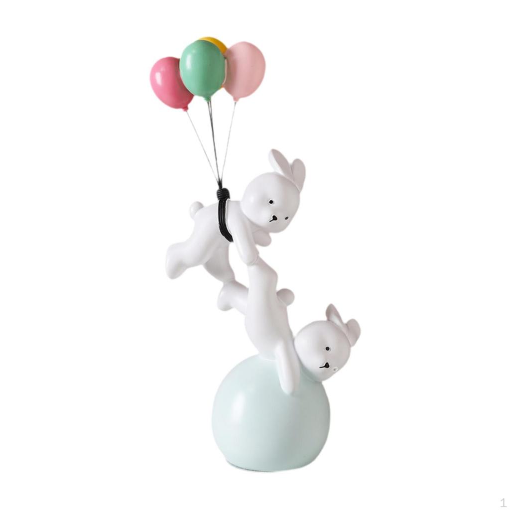 Balloon Bunny Figurine Flying Figure Sculpture Statue for Shelf Home Office