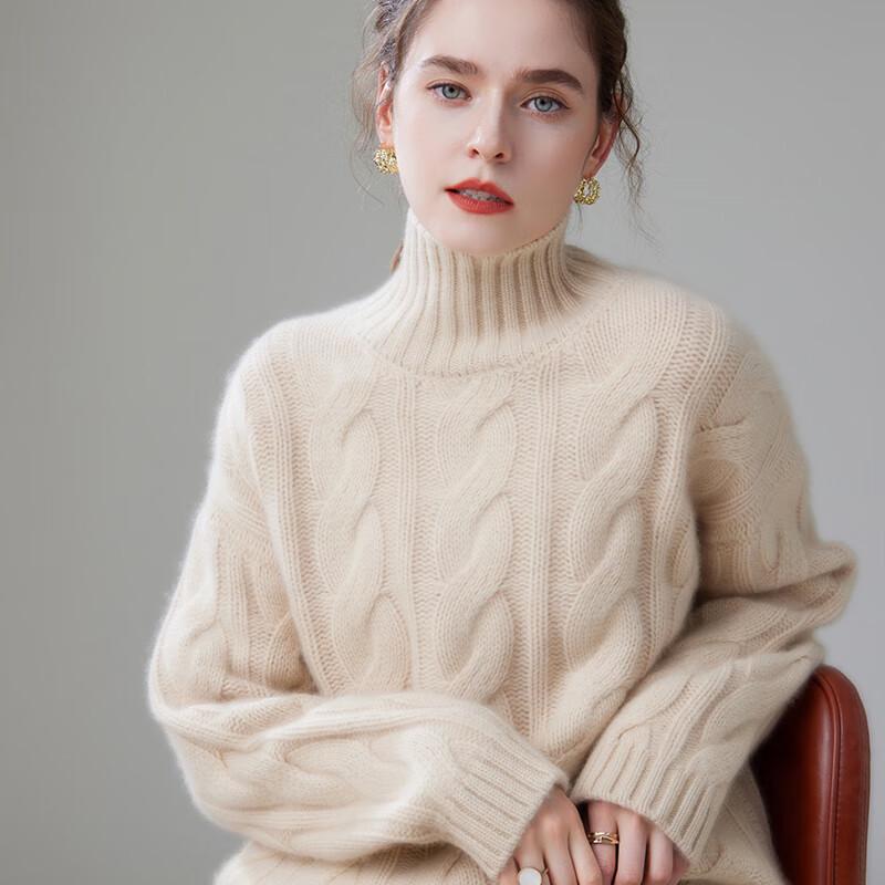 Fanzhen Women's High-Neck Cashmere Blend Loose Sweater