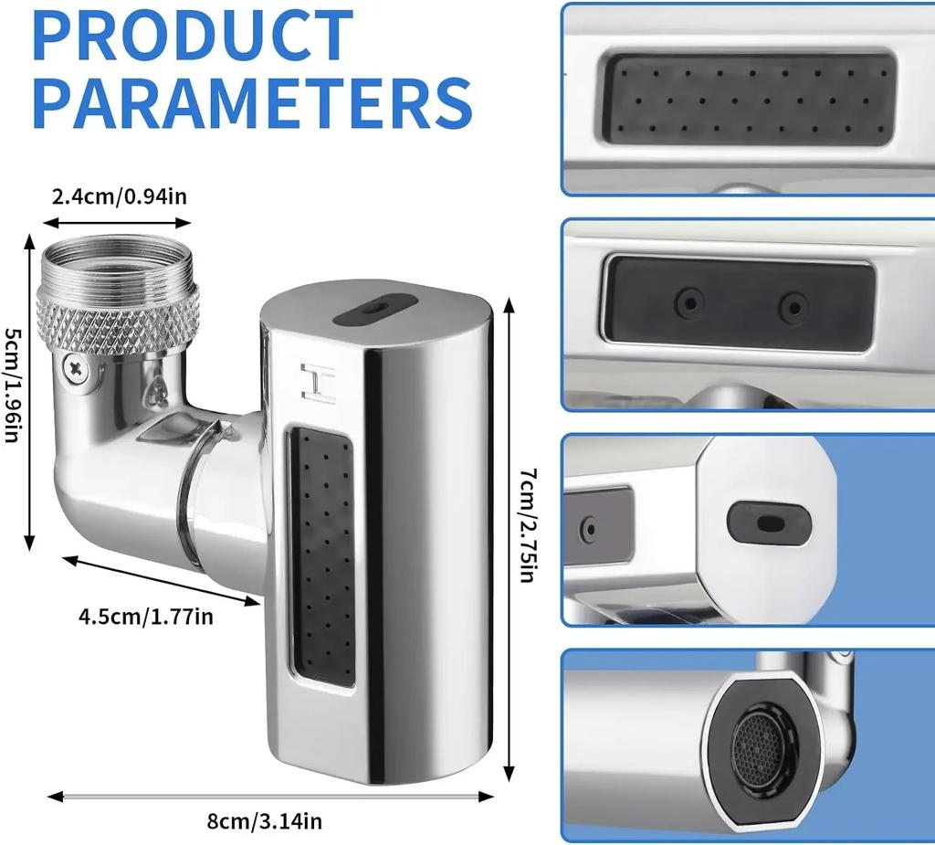 Stainless Steel Faucet Extender 360 °Swivel Water Tap Nozzle Faucet Sprayer Universal Bathroom Mixer Aerator 4 Spray Modes