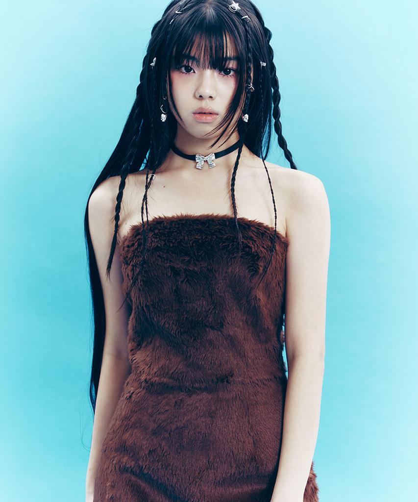 Yuhee Fur Tube Top Dress Brown