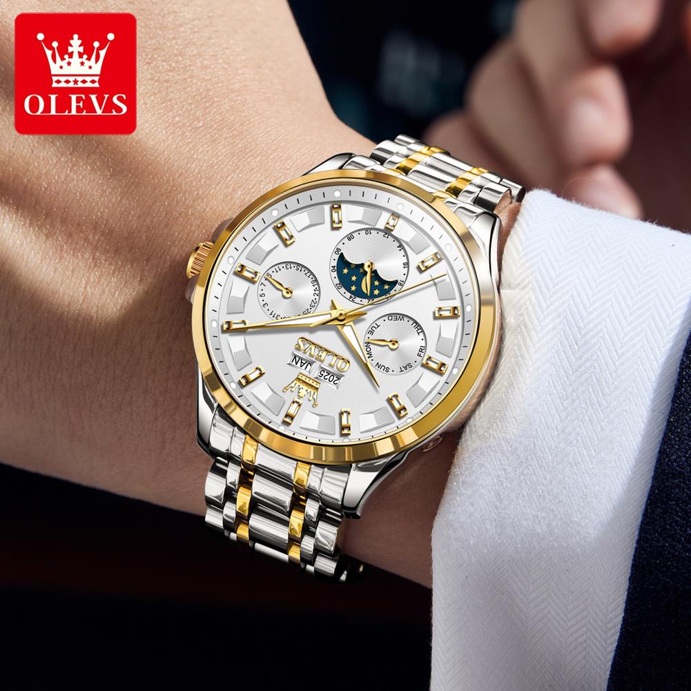 Relojes OLEVS para Hombre 7070 Lujo Moda Original Automático Mecánico para Hombre Calendario Fase Lunar Resistente al Agua Luminoso Fecha