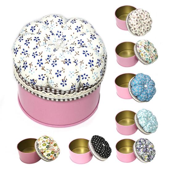 Needle Cushion Box Soft Multi-use Fabric Creative Flower Pattern Pin Cushion Box for Home