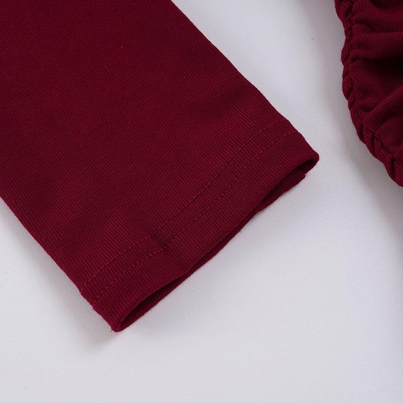 Koreanischer Stil Schulterfreies Raff-Schleifen-Oberteil für Herbst/Winter: Trendiges schmal geschnittenes Weihnachts-T-Shirt