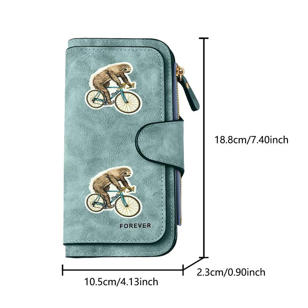 Biking Sloth Long Zipper Wallet, Large Capacity Card Holder, Unisex Clutch Bag, Fashionable Zipper Coin Purse, Suitable for Daily Use, A Great Gift