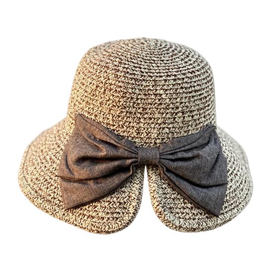 Women Beach Hat, Wide Brim Sun Protection Hat, Foldable Straw Summer Hat with Bowknot Decor, Breathable Outdoor Hat for Fishing, Travel