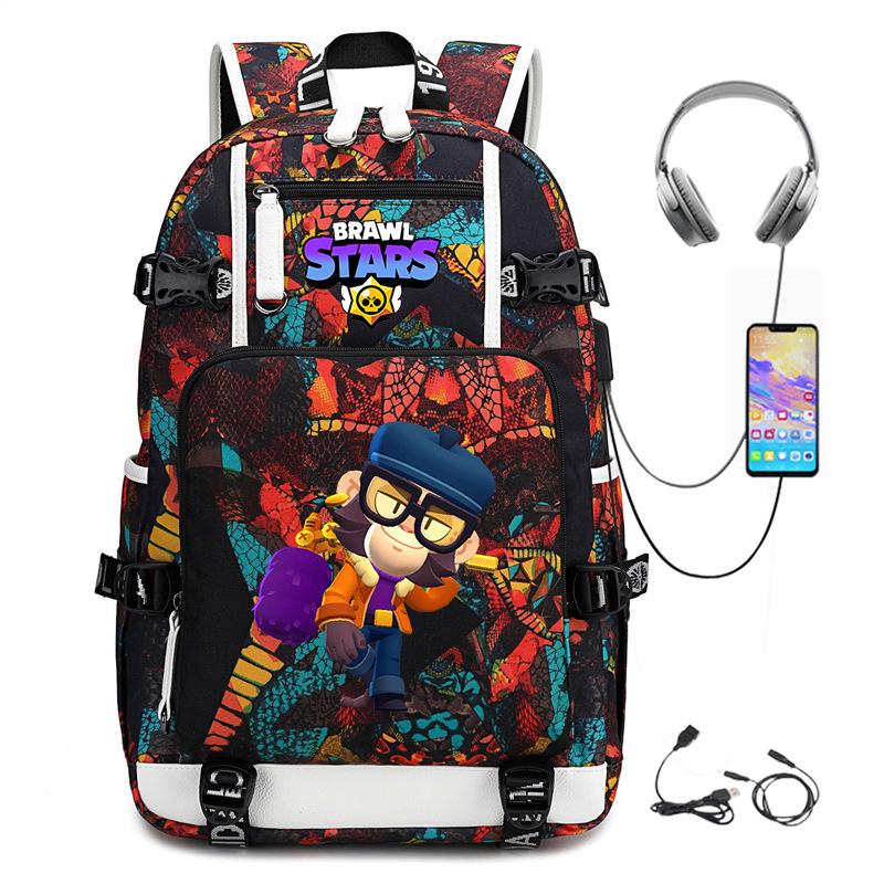 Mochila Periférica Brawl Stars Com Usb Mochila de Estudante para Viagem ao Ar Livre Mochila de Montanhismo de Grande Capacidade