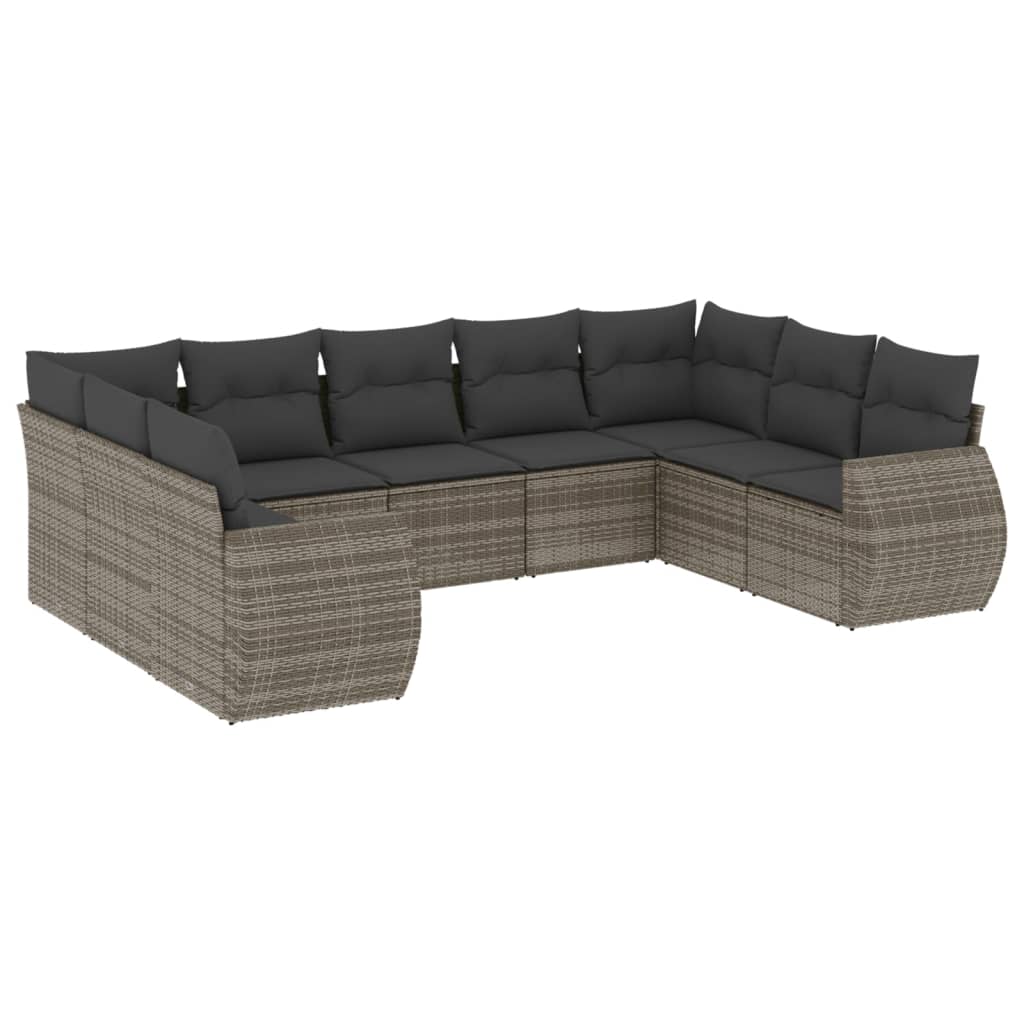 Vidaxl 9-Cz. Set di Mobili da Giardino con Cuscini, Grigio, Polyrattan