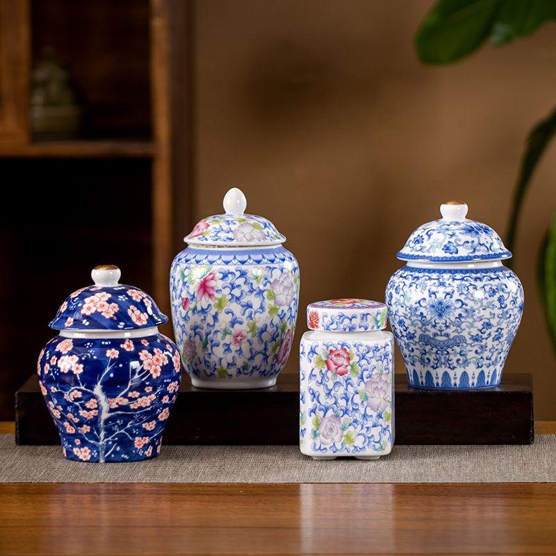 Chinese Ceramic Tea Canister Blue and White Porcelain Candy Box Household Coffee Beans Nuts Storage Jar Kitchen Food Container