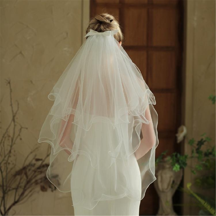 Bowknot Wedding Bride Veil with Rolled Edge Three Layer Bridal Veil Elegant Short Veil Bride Bridesmaid Hair Accessories