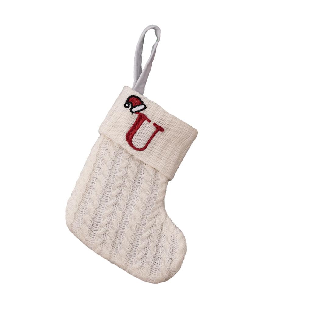 With Hanging Rope Christmas Stocking Children Candy Bag Decoration Knitted Pendant White Snowflake 20*10cm Alphabet Rattanand